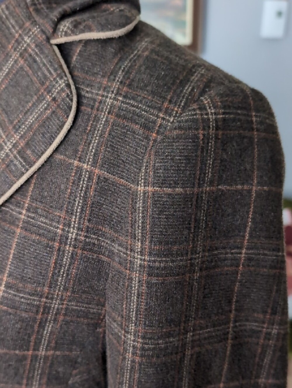 Brown Windowpane Women's Tailored Blazer 42p - Picture 6 of 8